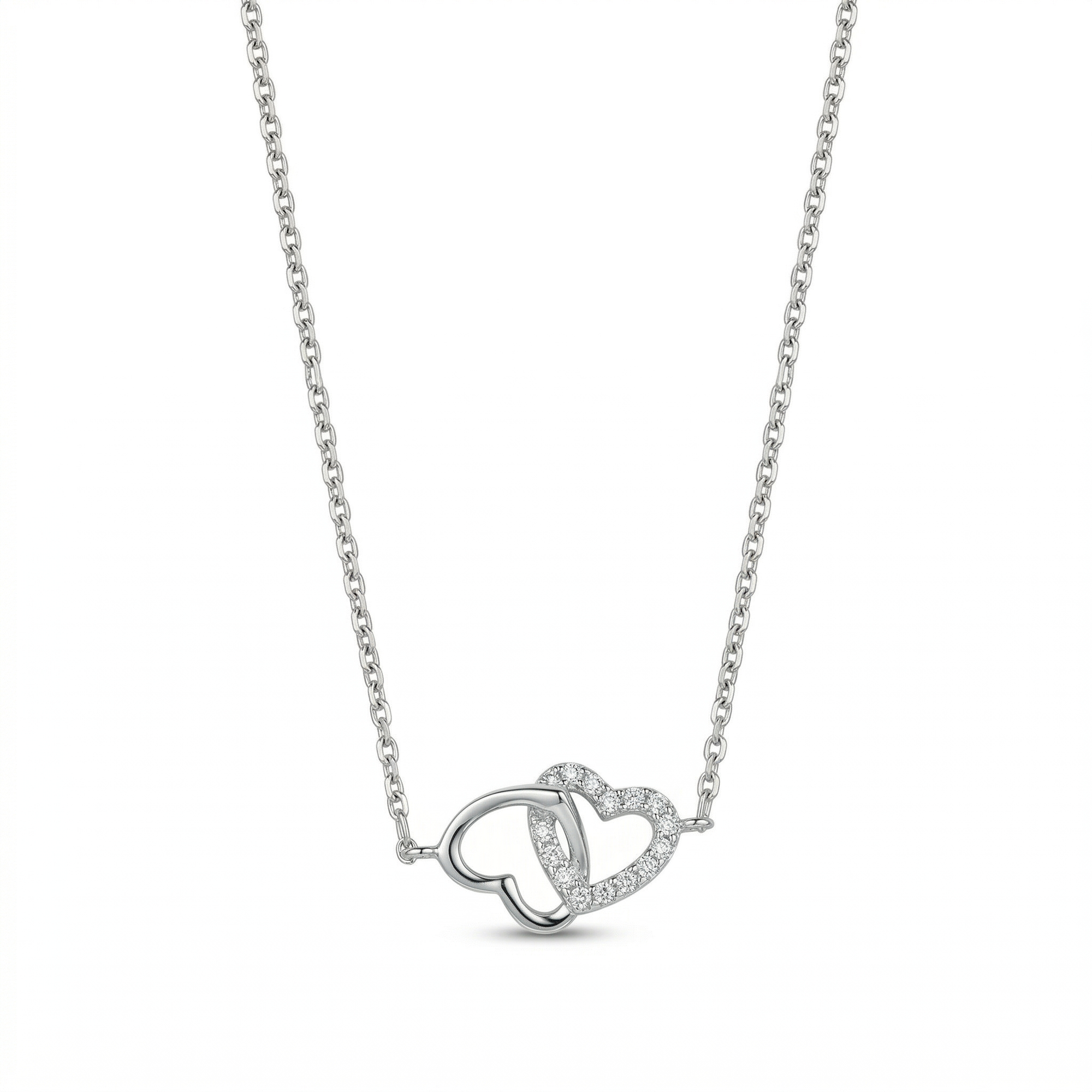doppel herzkette zirkonia 925 sterlingsilber zwei verbundene herzen damenschmuck