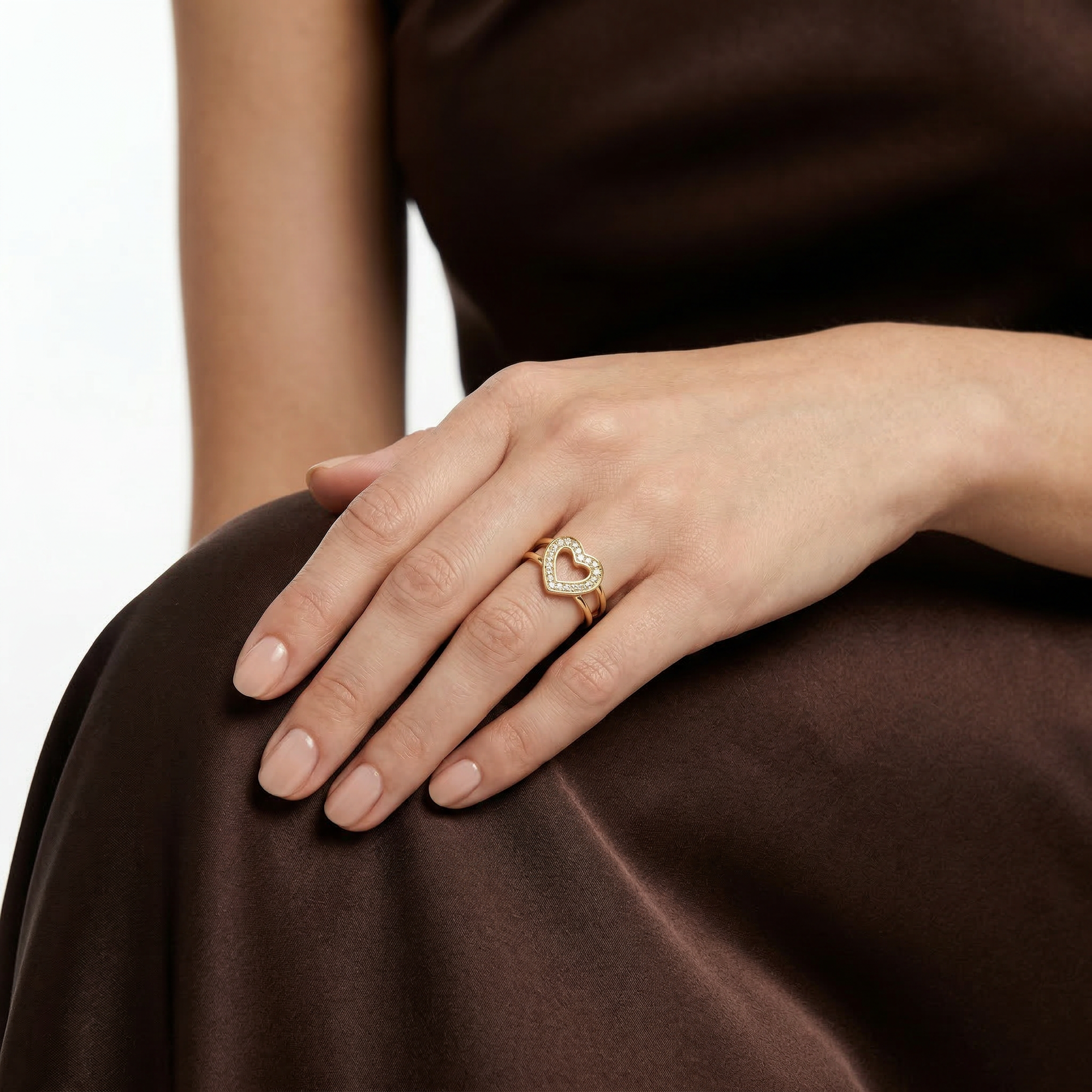 herzring zirkonia 14k vergoldet 925 sterlingsilber damenschmuck