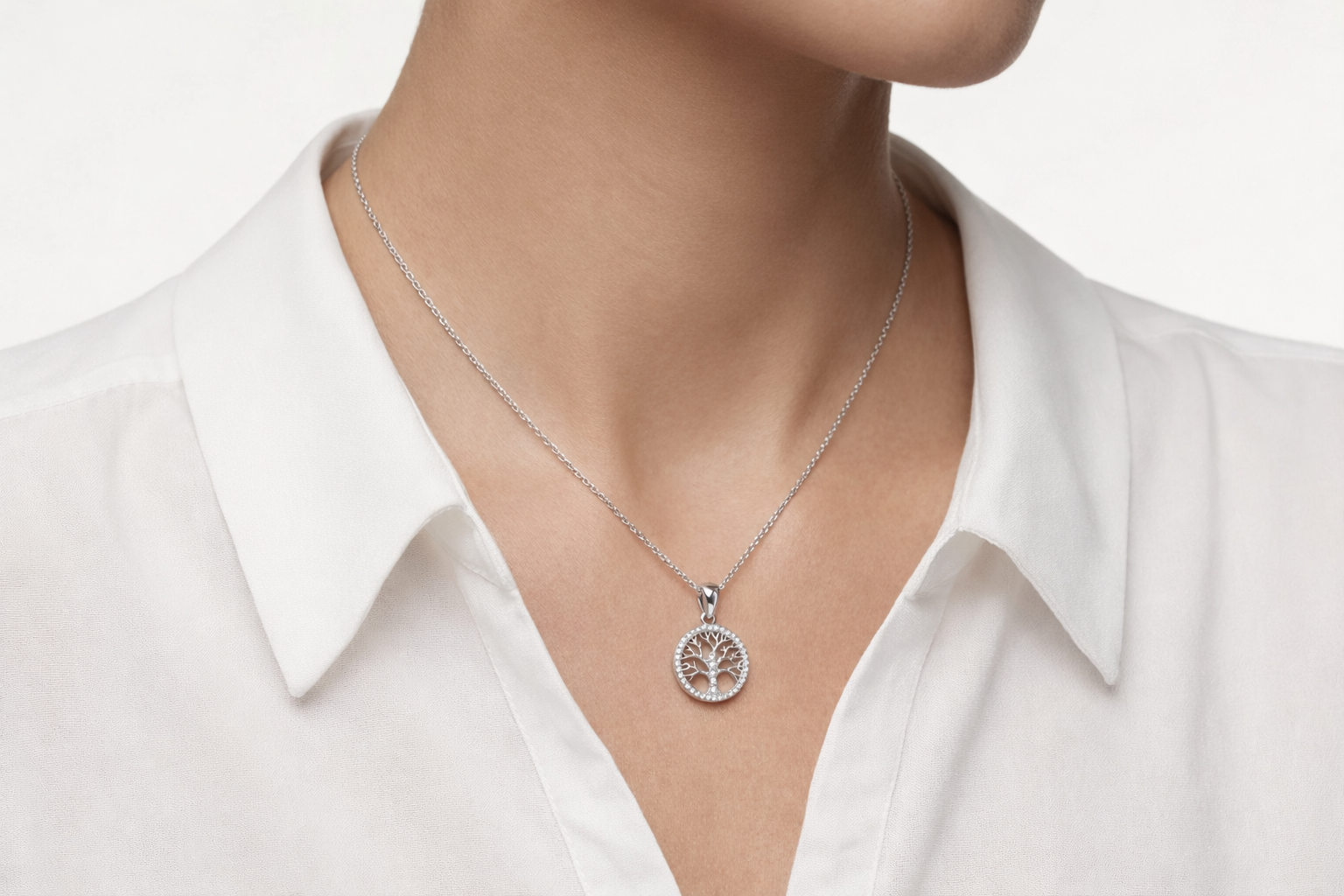 lebensbaum kette zirkonia 925 sterlingsilber damenschmuck